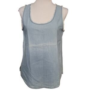 Raw Hem Light Wash Sleeveless Summer Casual Country 100% Cotton Denim Shirt - S